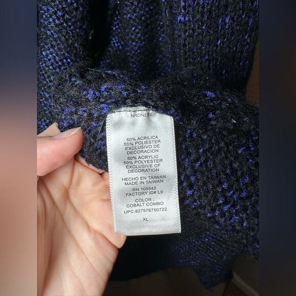 Narciso Rodriguez Design Nation Long Blue Black Knit Cardigan Sweater Women's XL - Picture 4 of 5